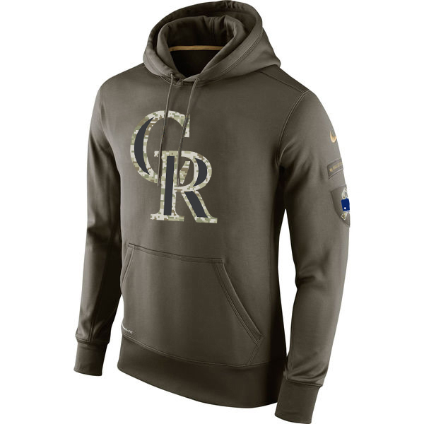 MLB Men Colorado Rockies Nike Olive Salute To Service KO Performance Hoodie Green